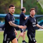 Leandro Paredes and messi traning with Argentina