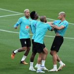 Richarlison and Vinicius begin their training ground exchange as team-mates intervene